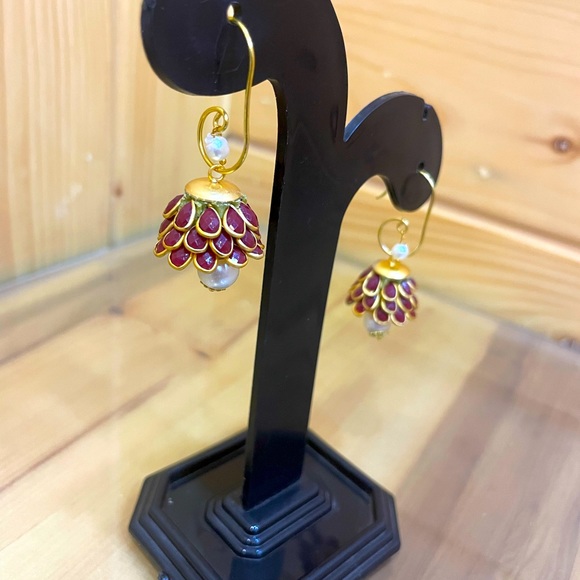 Ethnic Versatile Dangling Earrings w/ Stonework and Pearls - In Many Colors! - Picture 8 of 16